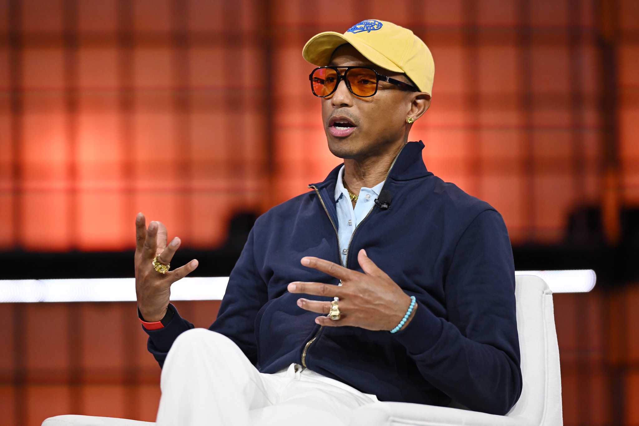 Pharrell Williams, Artist and Entrepreneur, on Centre Stage during the opening night of Web Summit 2024 at the MEO Arena